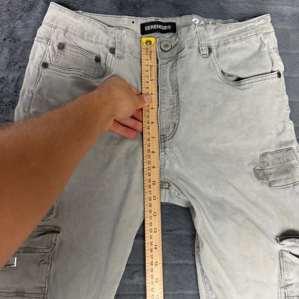 Serenede Mens Light Grey Fitted Cargo Pants Tactical Streetwear Size 34